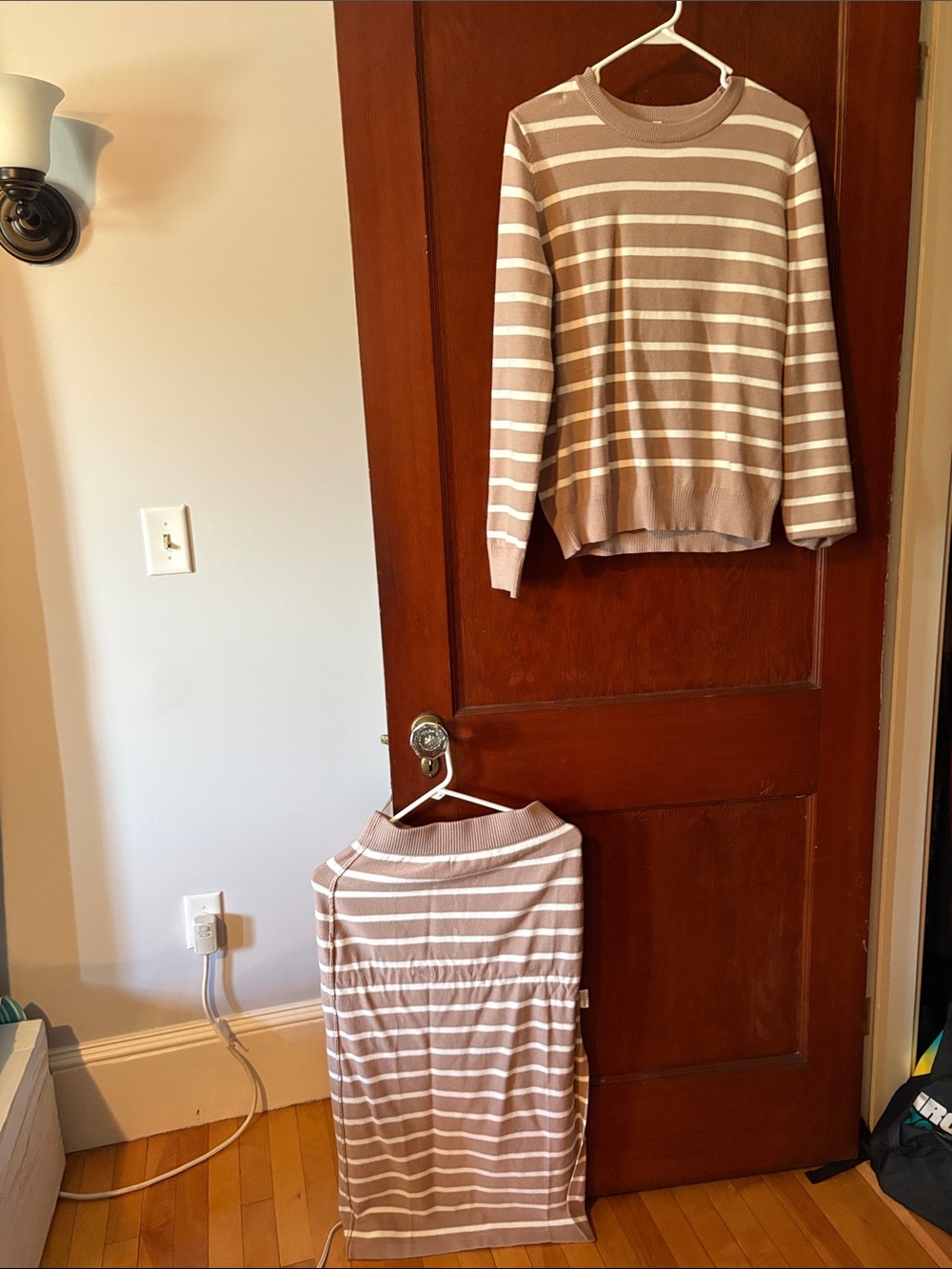 Striped Taupe and White Knit Dress - Lightweight Casual